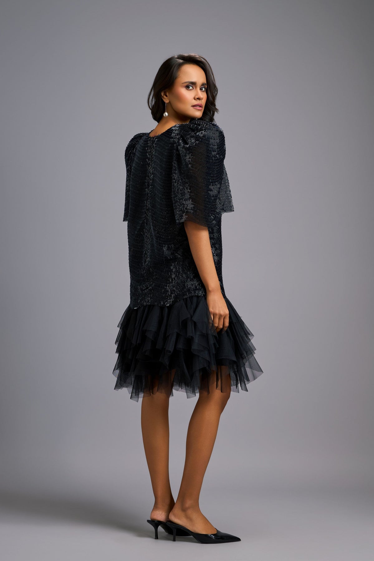 Shimmer Textured Black Body Dress