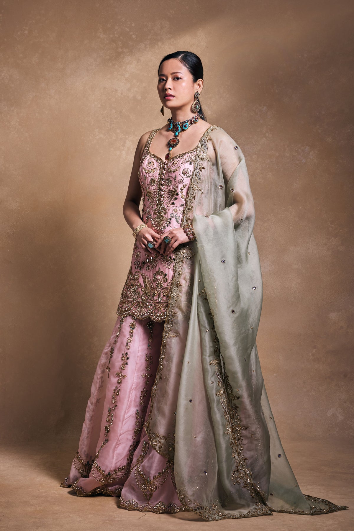 Blush and Sage Sharara Set
