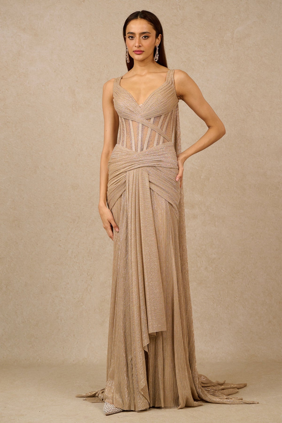 Champagne Sequin-embroidered Mermaid Gown