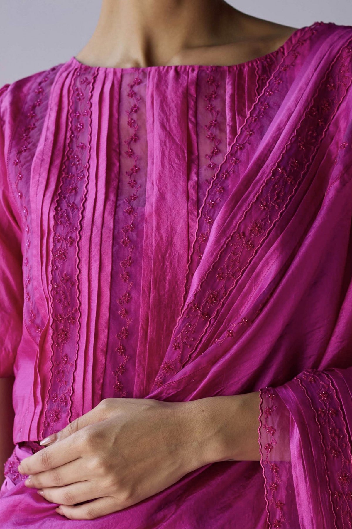 Whispering Ivy Embroidered Bright Pink Blouse