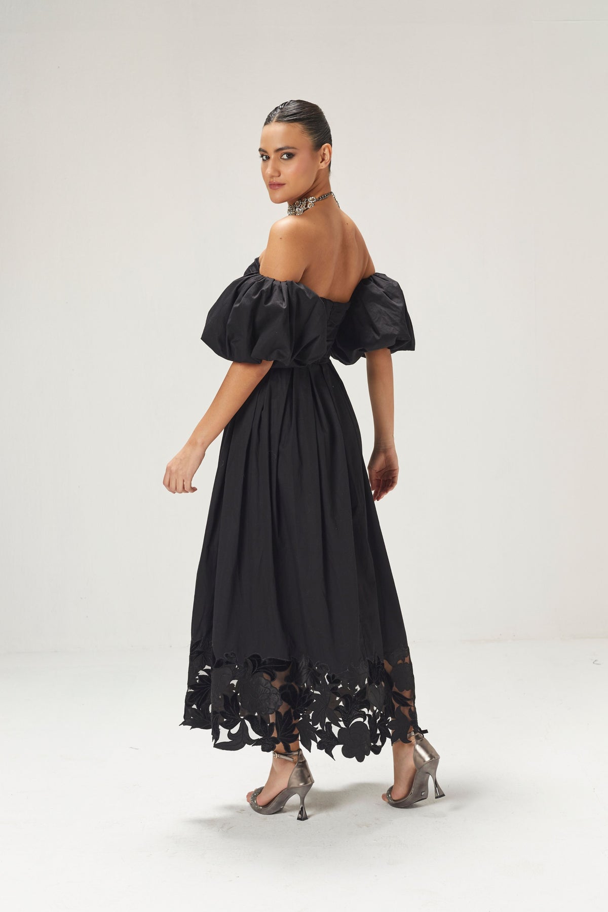 Black Cutwork Off Shoulder Dress