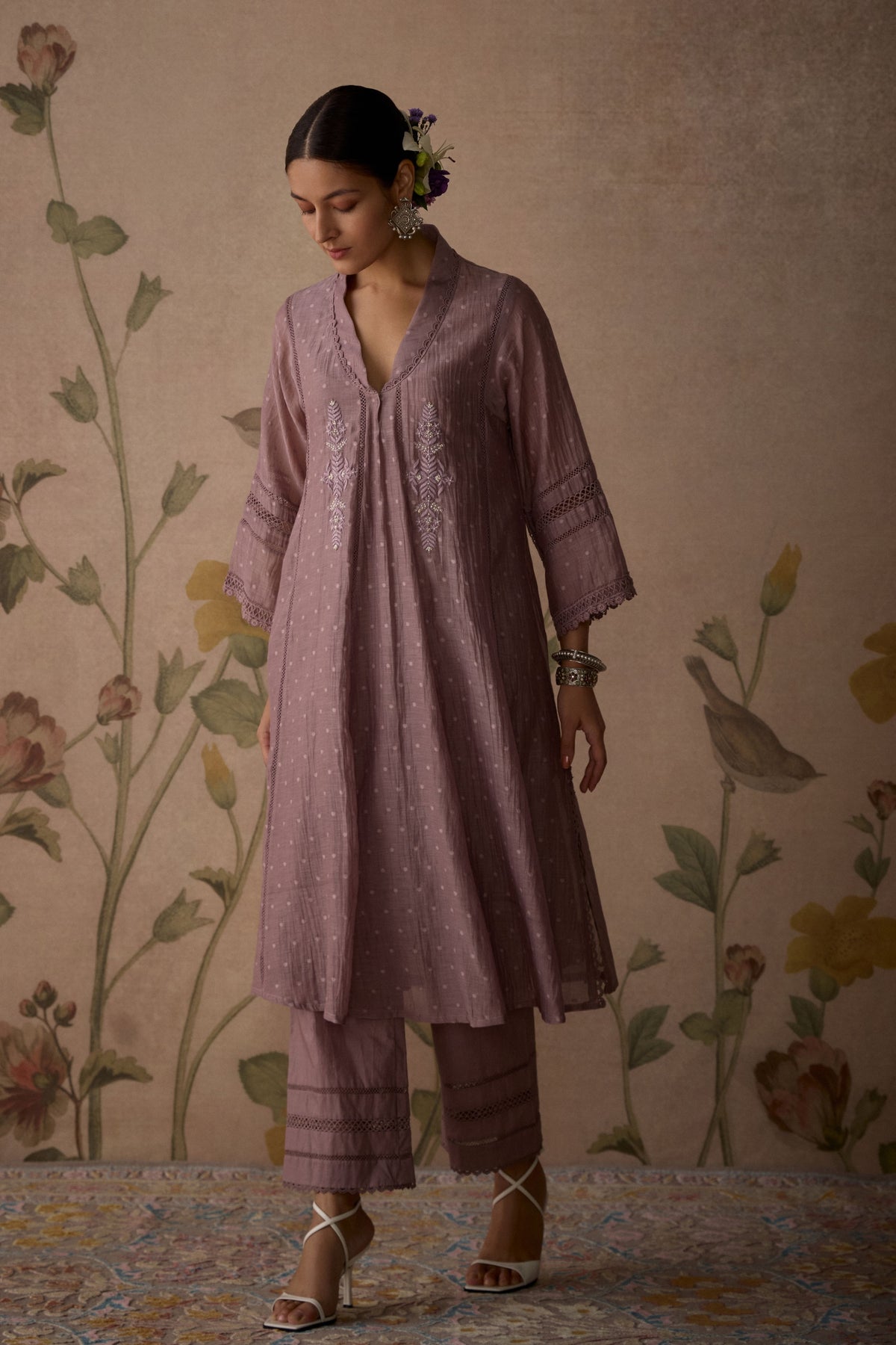 Mauve Chanderi Choga Kurta Set