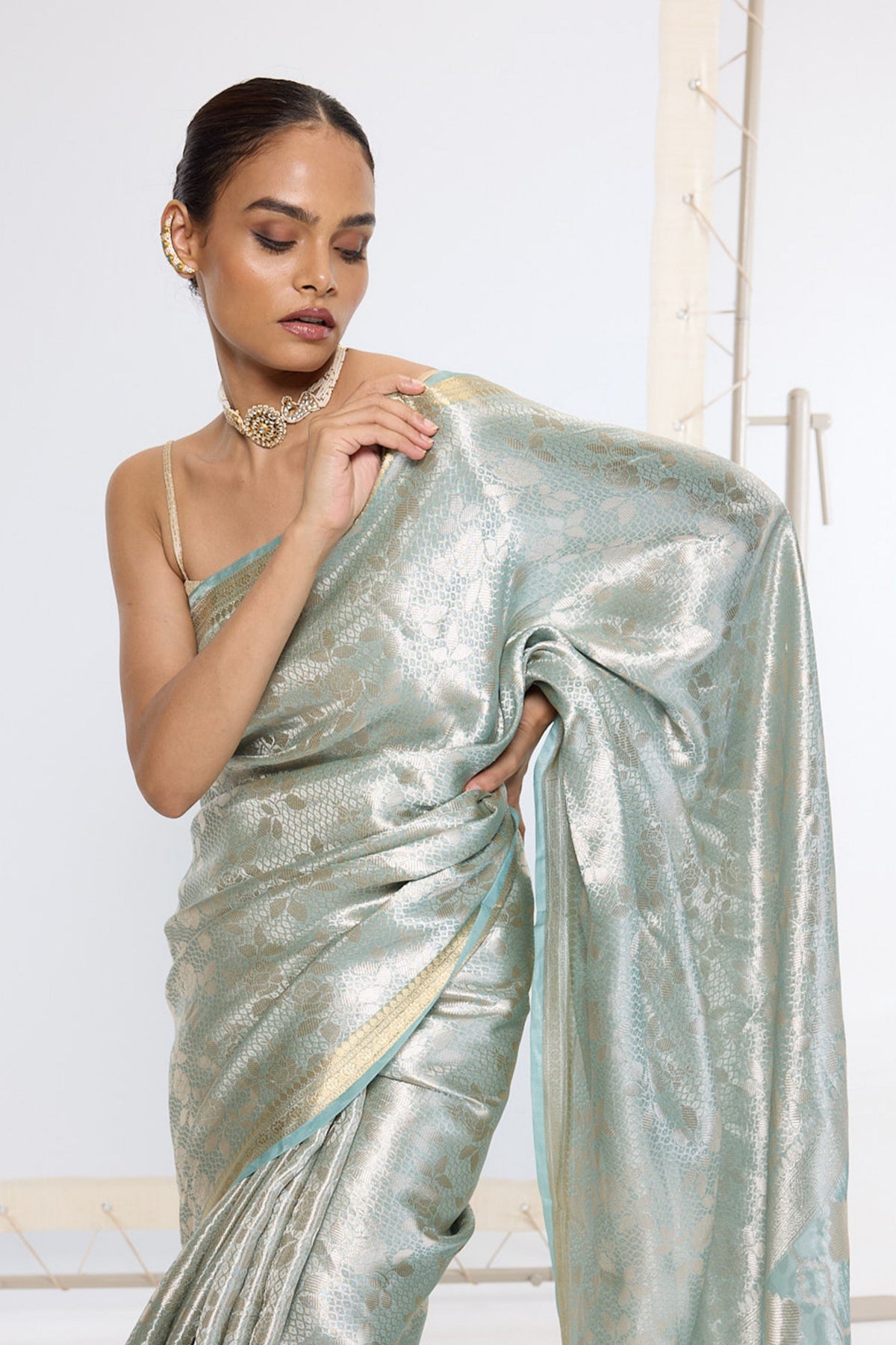Handwoven Sea Green Tissue Saree