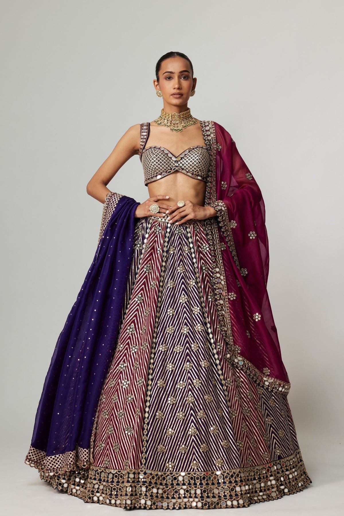 Teal Wine Multicolor Lehenga Set