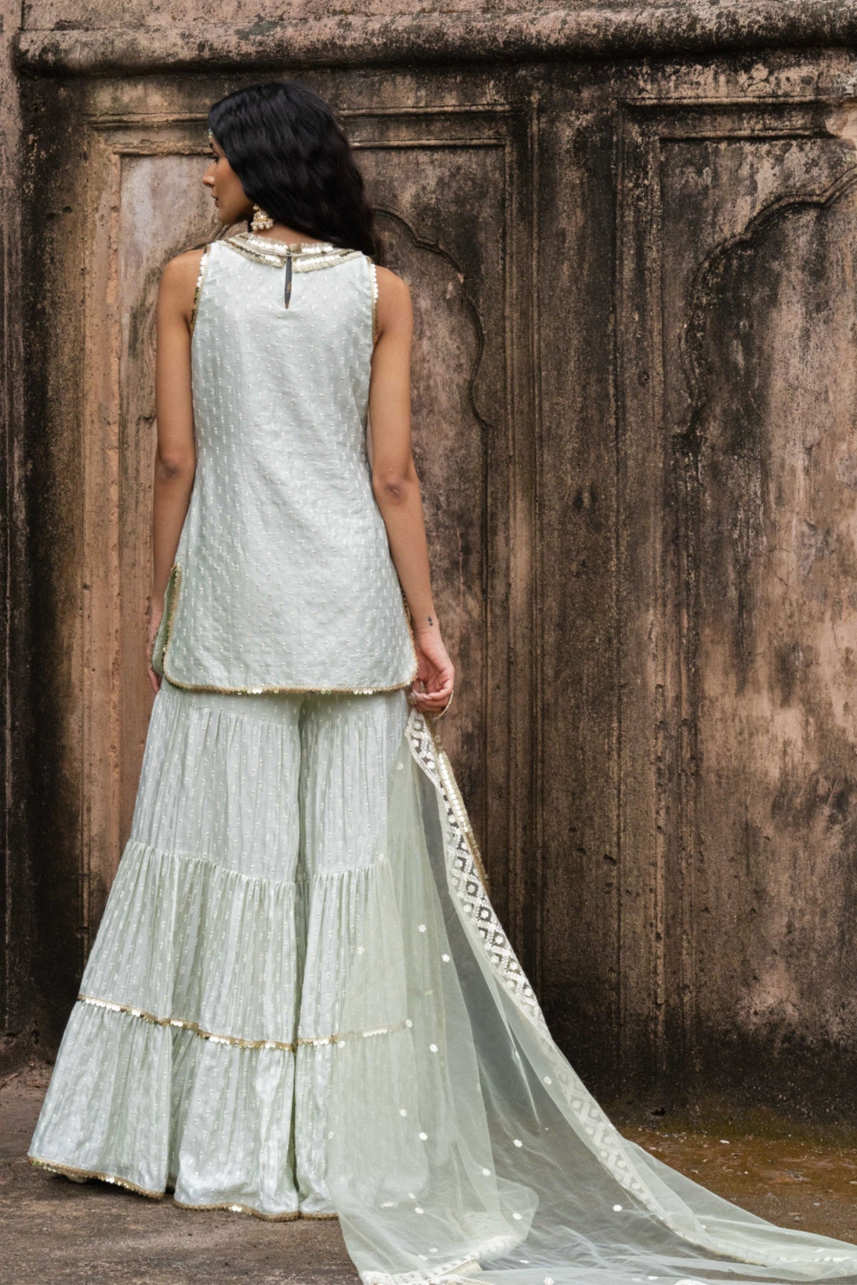 Mint Dots Sharara Set