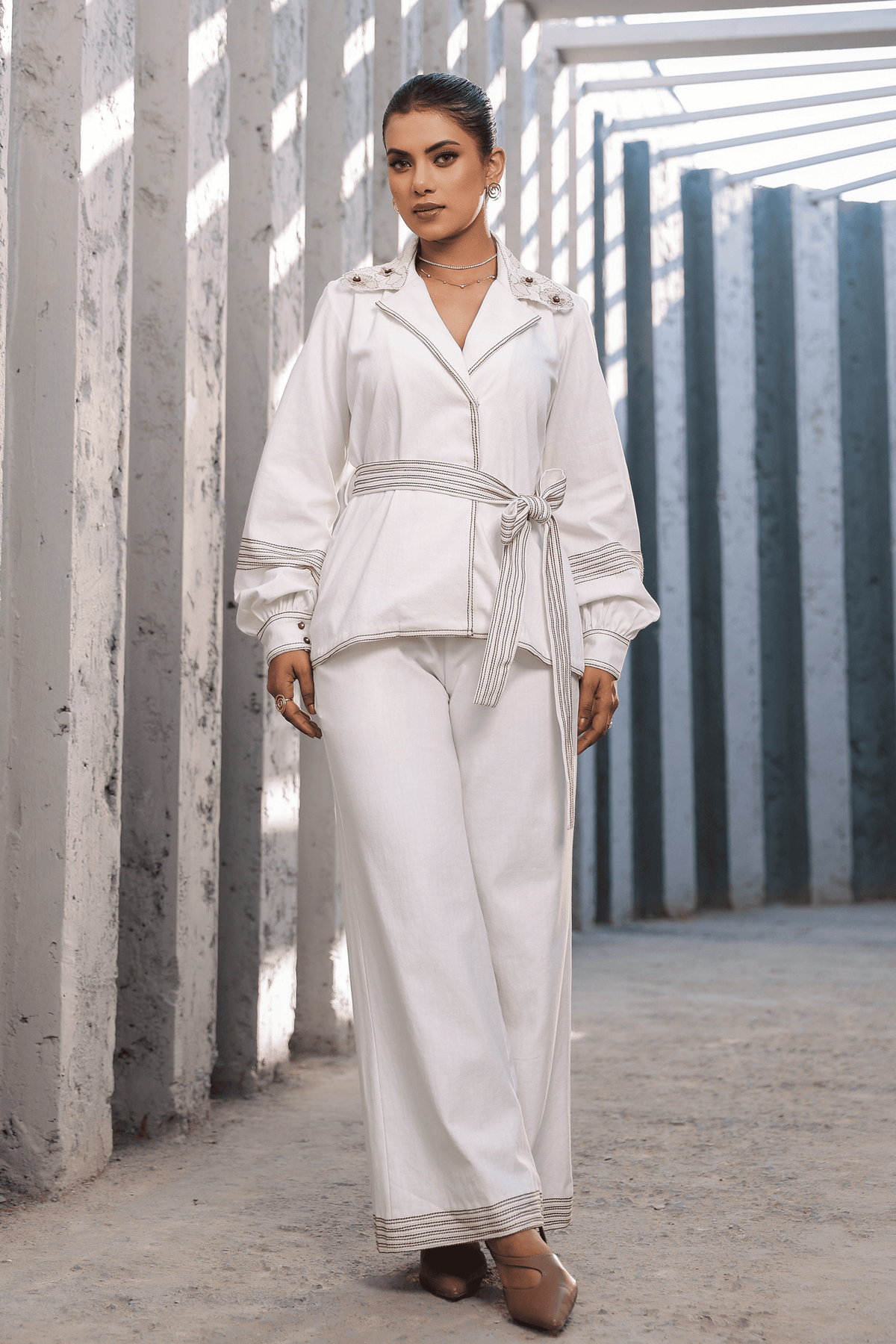 Azure Jacket Style Co-ord Set in White
