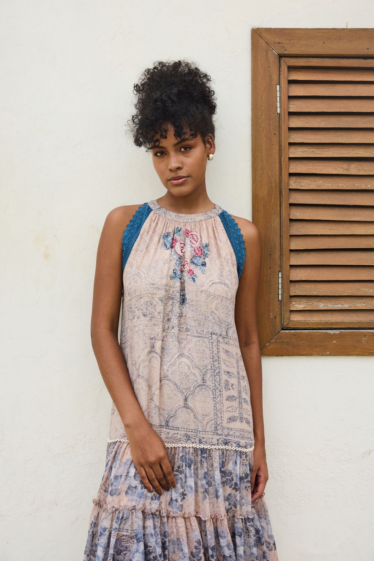 Ira Printed Embroidery 2 Tier Dress