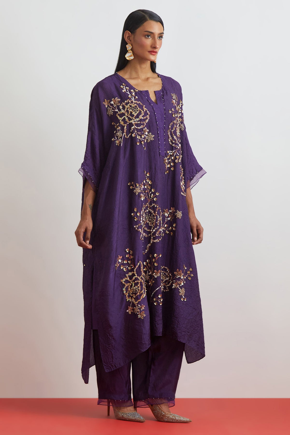 Violet Rose Embroidered Kaftan Set