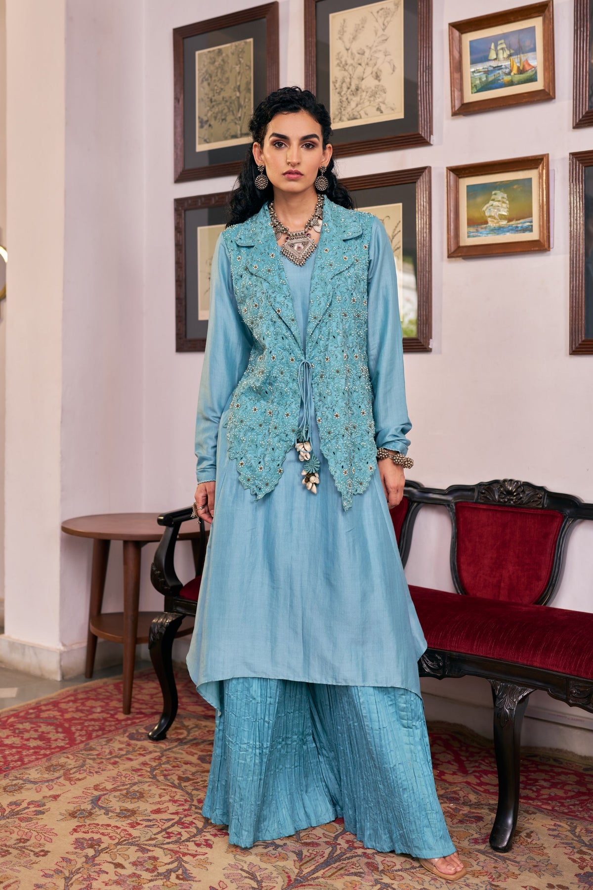 Blush Floral Handwork Kurta Set