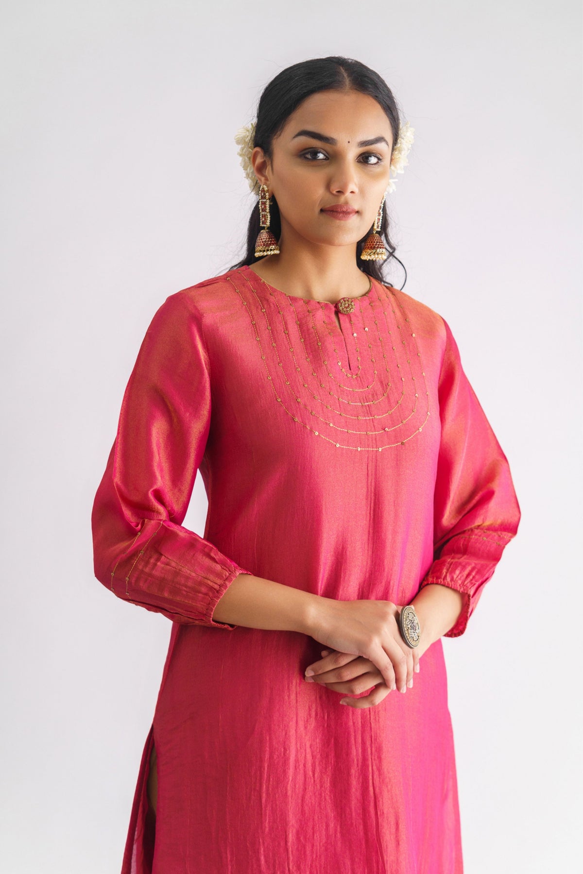 Pink Georgette Tissue Kurta