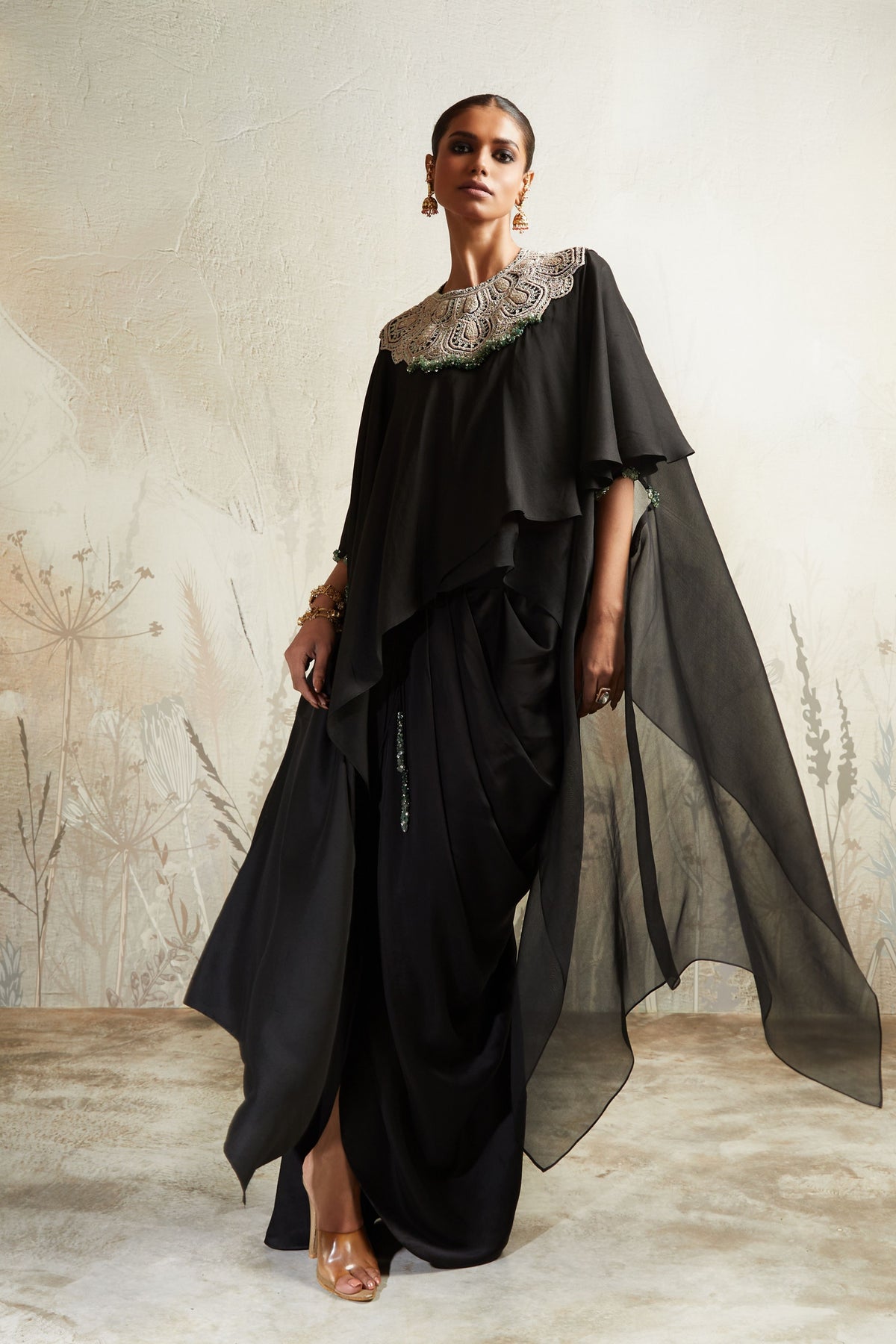 Black Flower Kaftan Set