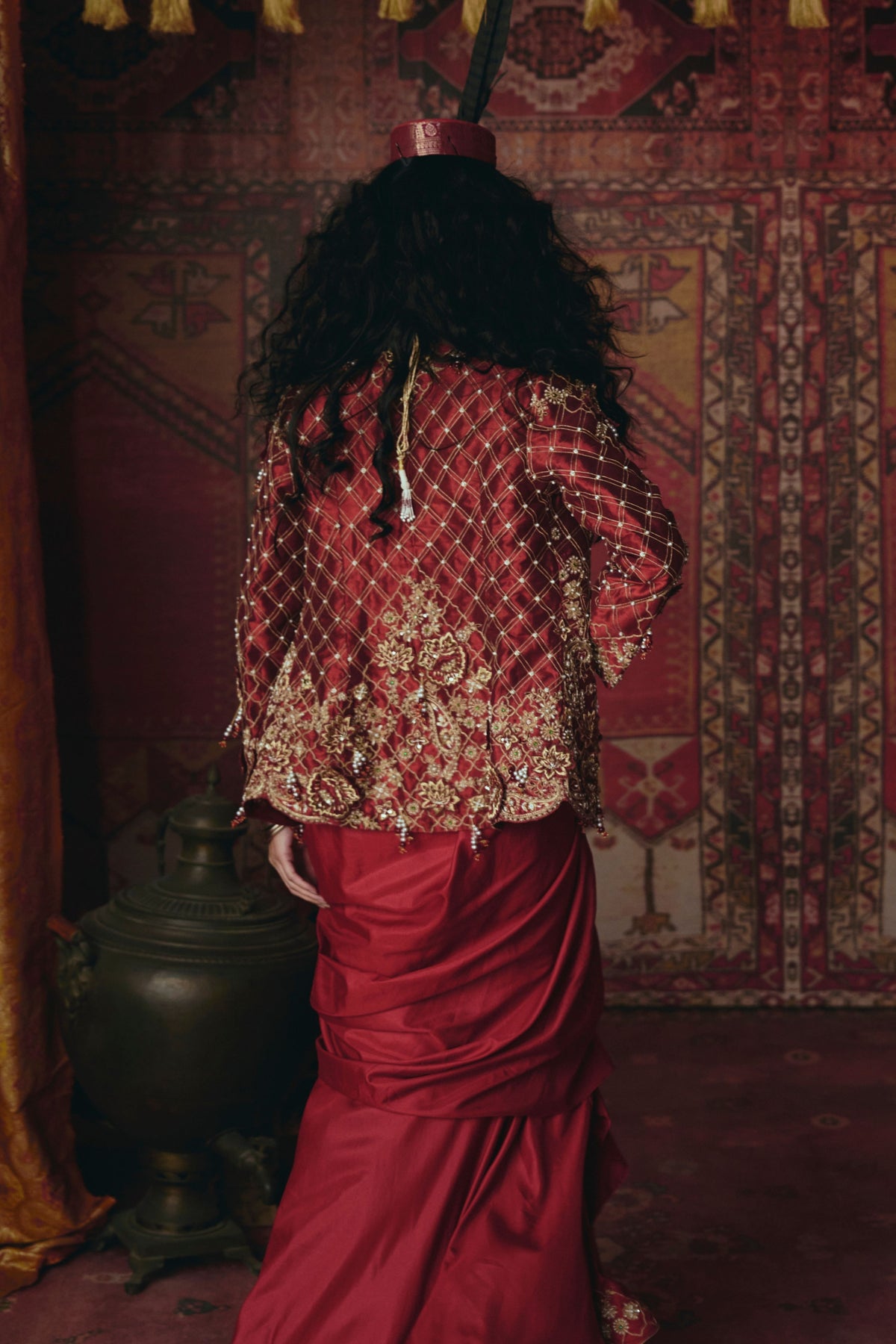 Maroon Drape Skirt Set