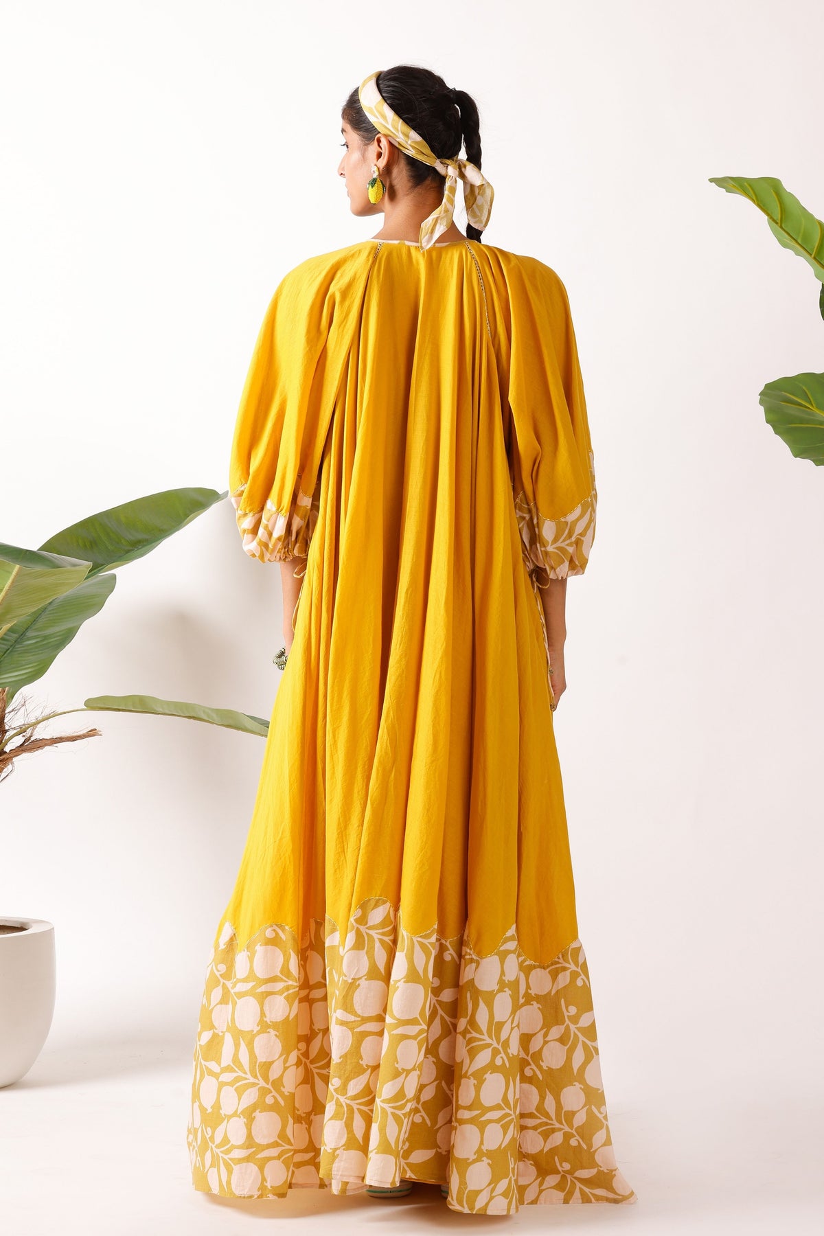 Pomegranate Print Yellow Maxi Dress