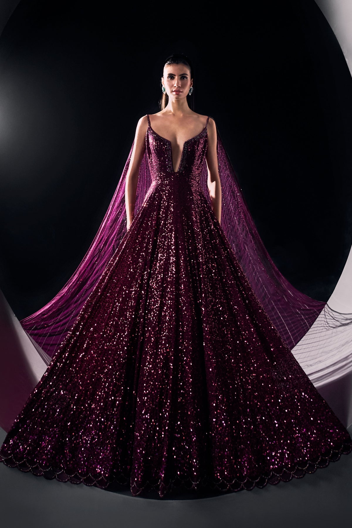 Wine Sequins Gown