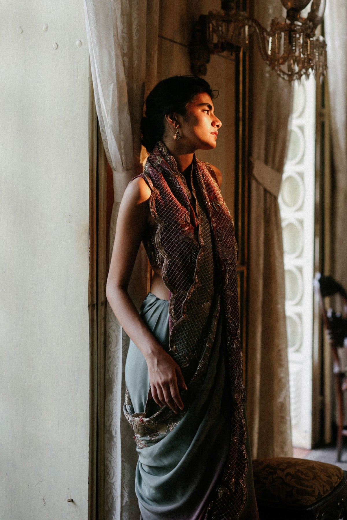 Crimson Moss Ombre Saree