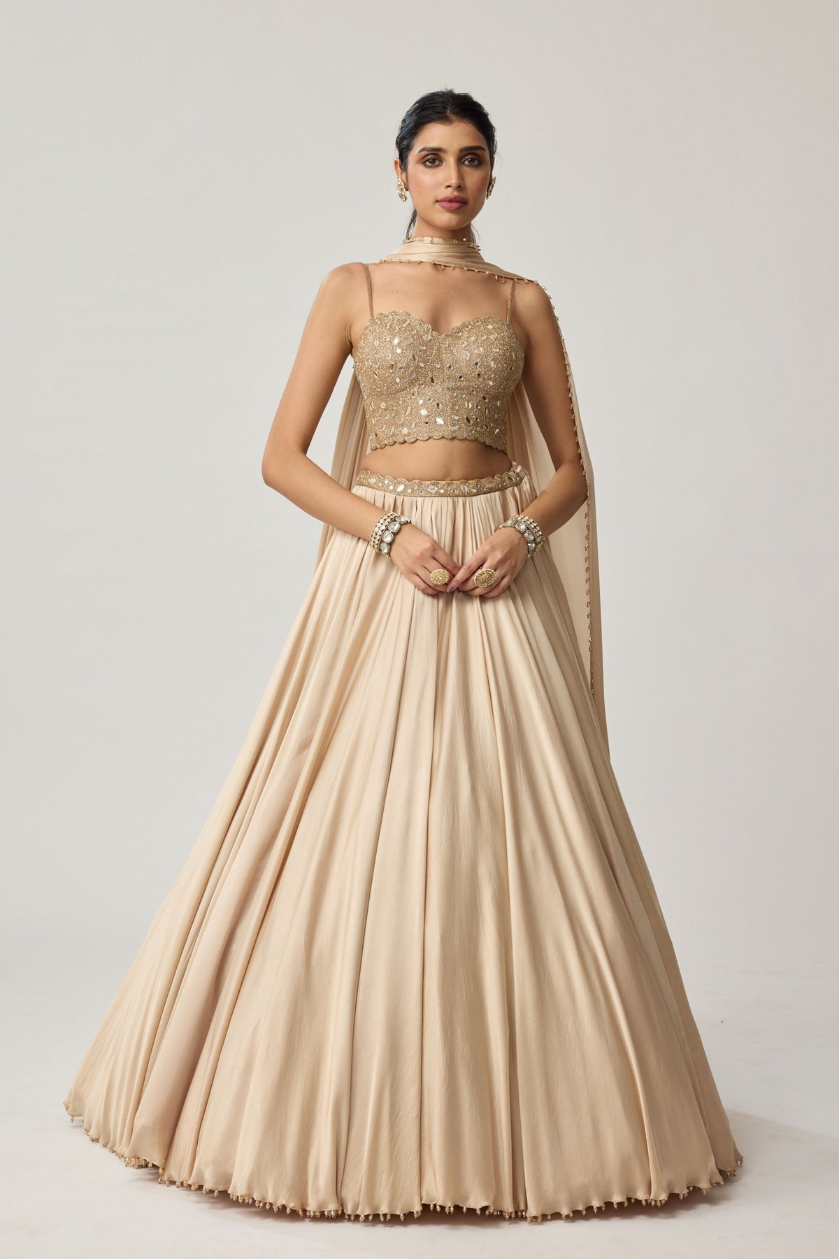 Light Beige Mirror Lehenga Set