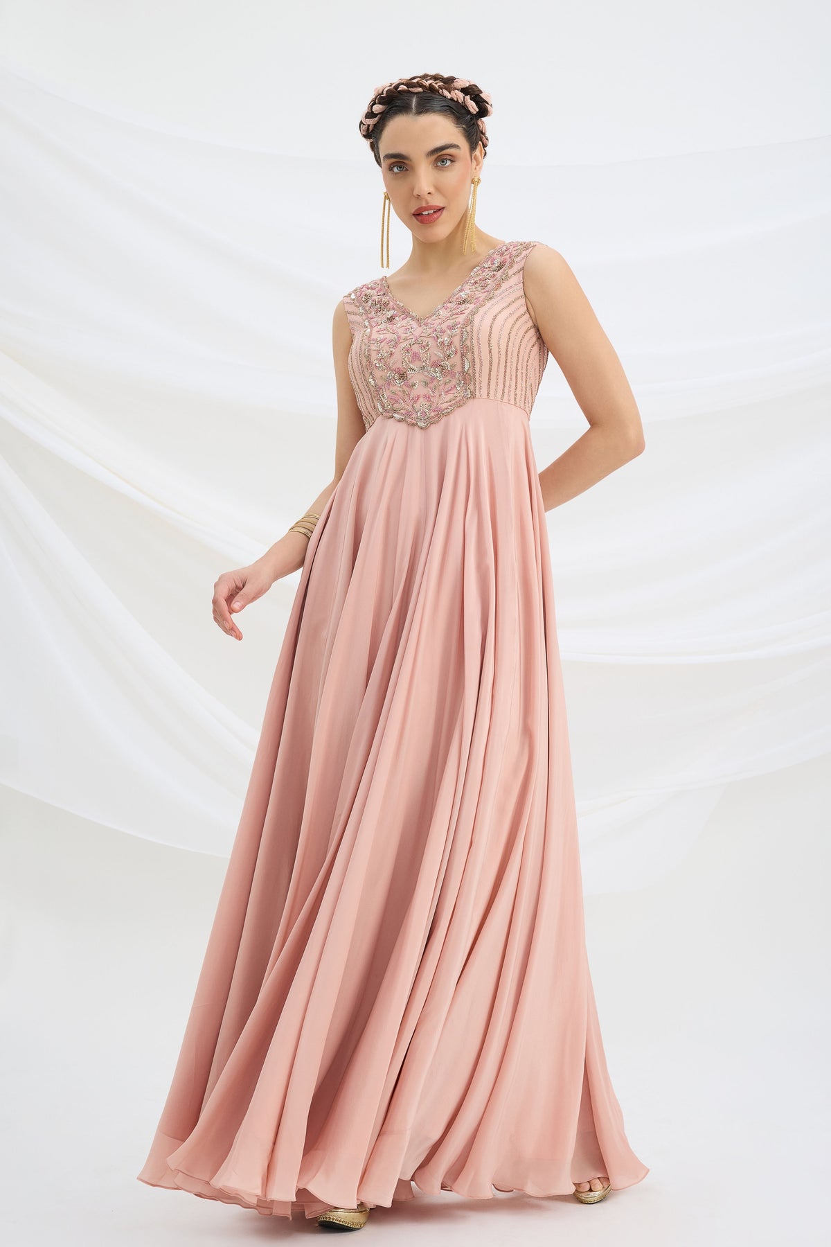 Peach Pink Embroidered Dress