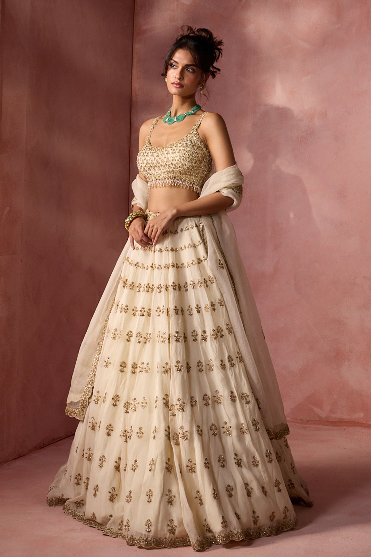 Cream Lehenga Set