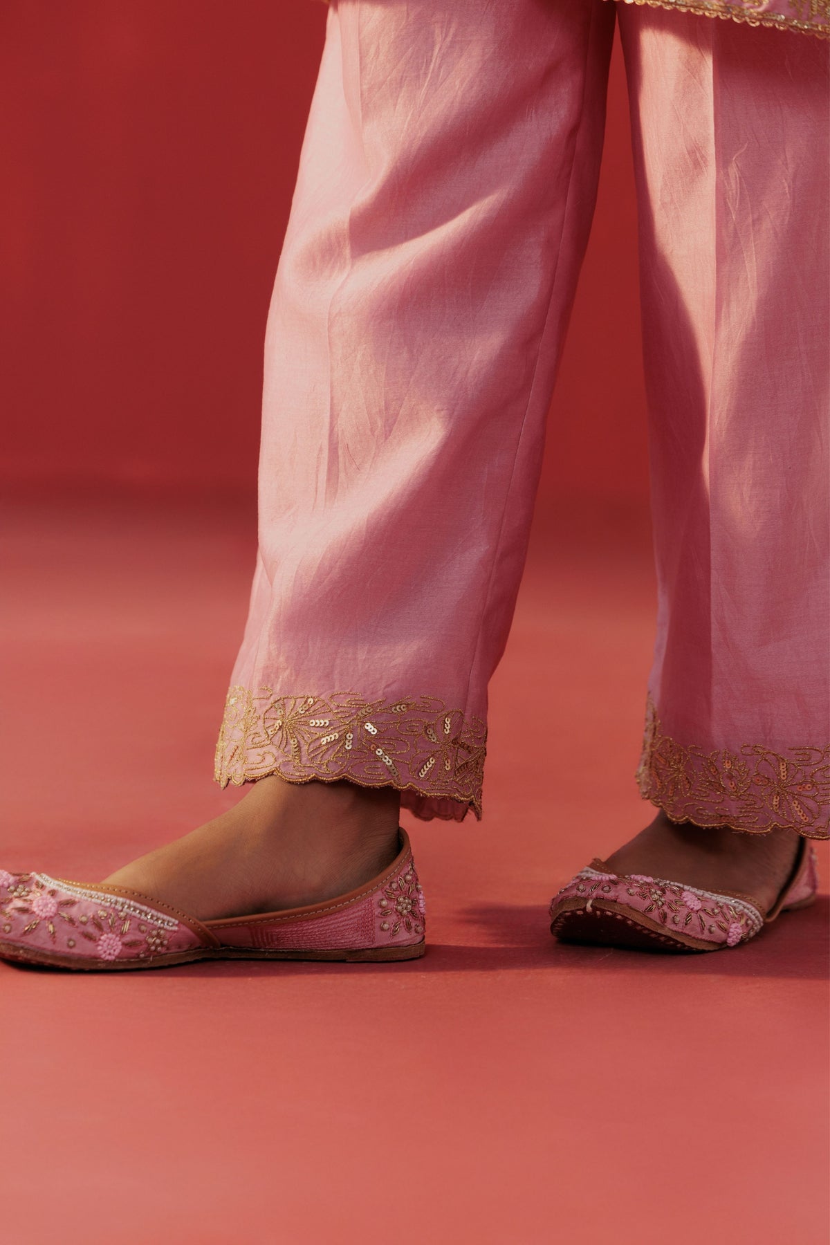 Pink Chanderi Short Kurta Set