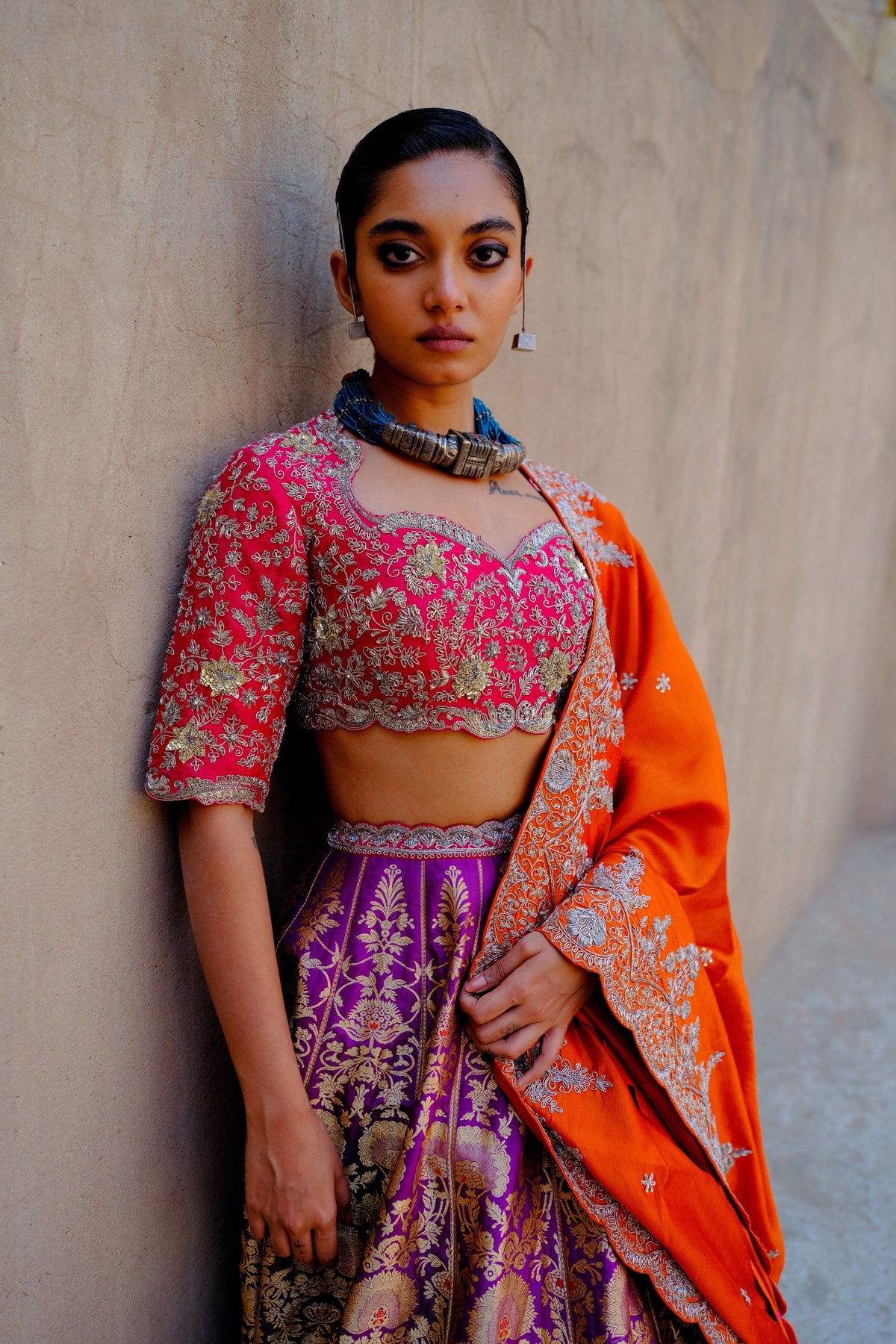 Purple Embroidered Lehenga Set