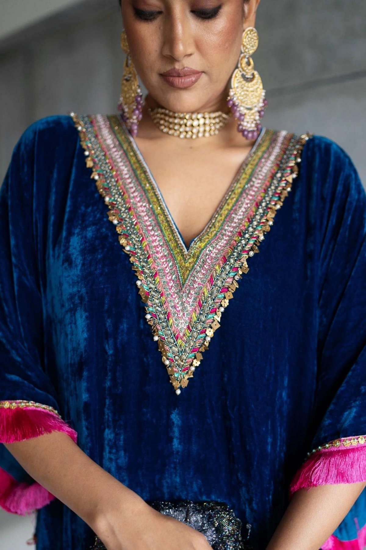 Nadira Blue Velvet Kaftan Kurta Set