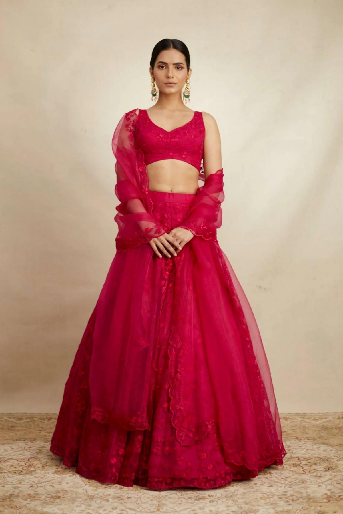 Carmine Pink Organza Lehenga Set