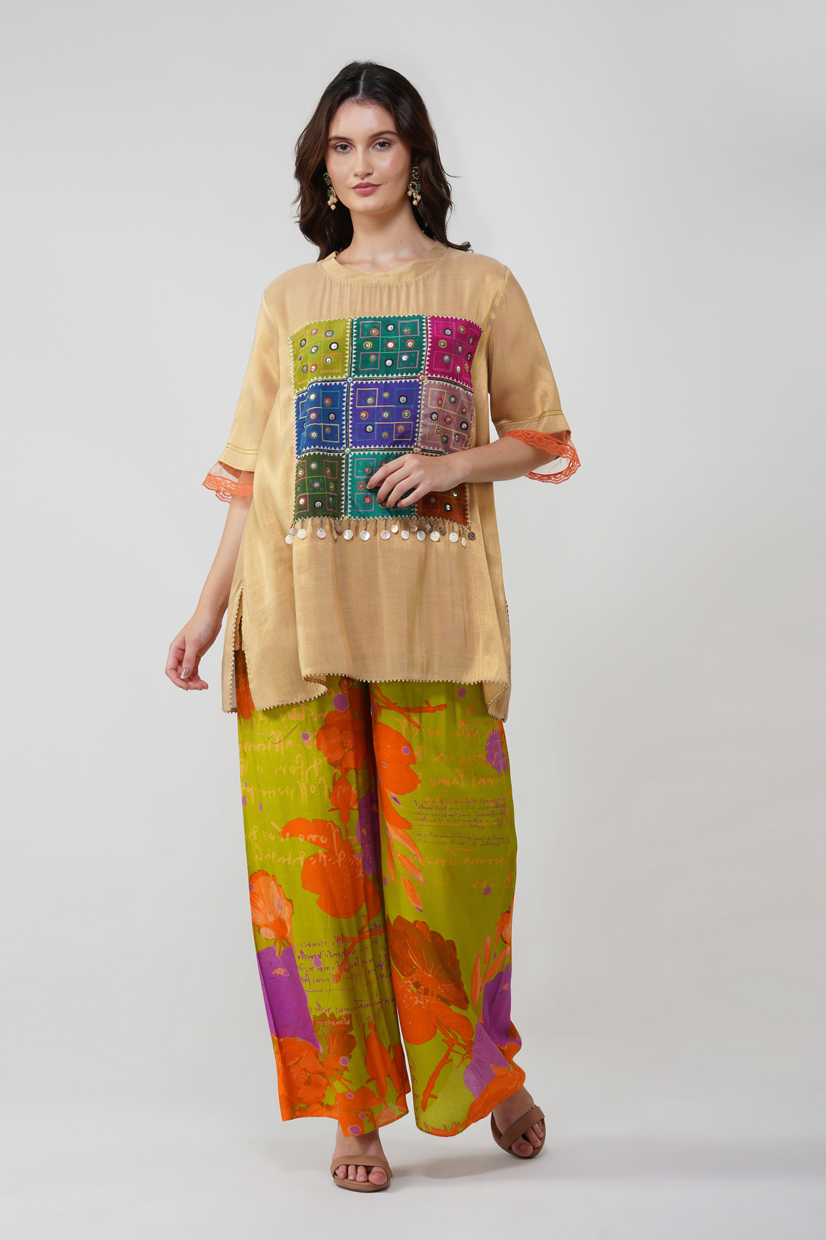 Floral Mirrorwork Top Set