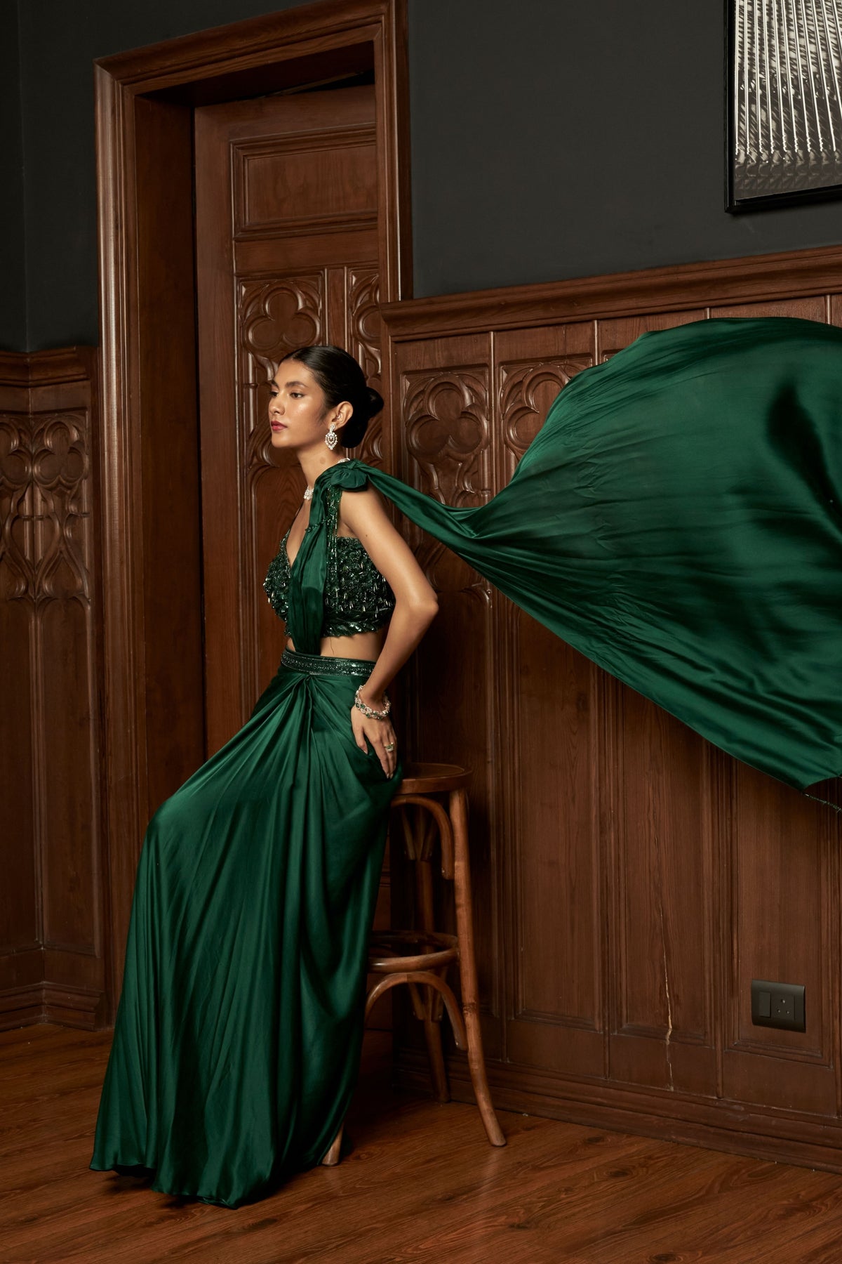 Emerald Drape Saree Set
