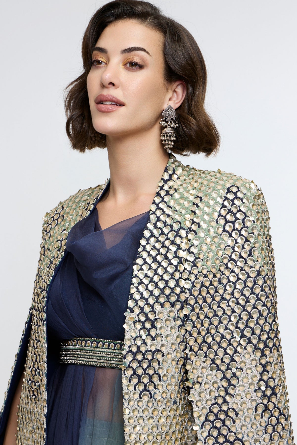 Meher Embellished Cape Jacket Set