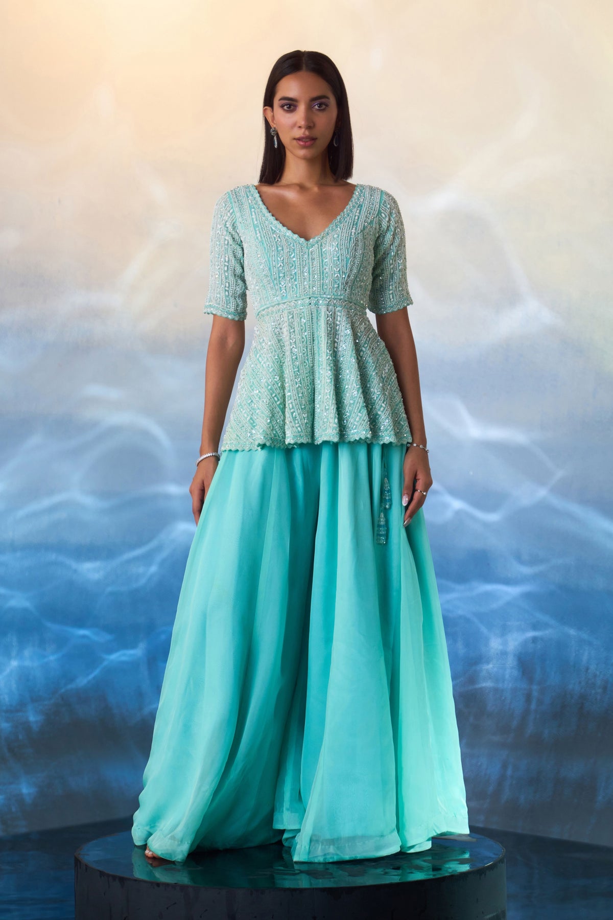 Mint Green Peplum Sharara Set