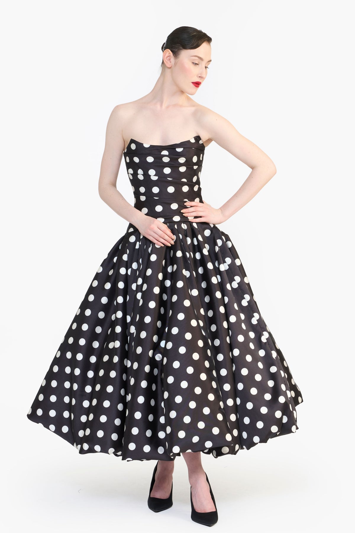 Strapless Draped Balloon Midi