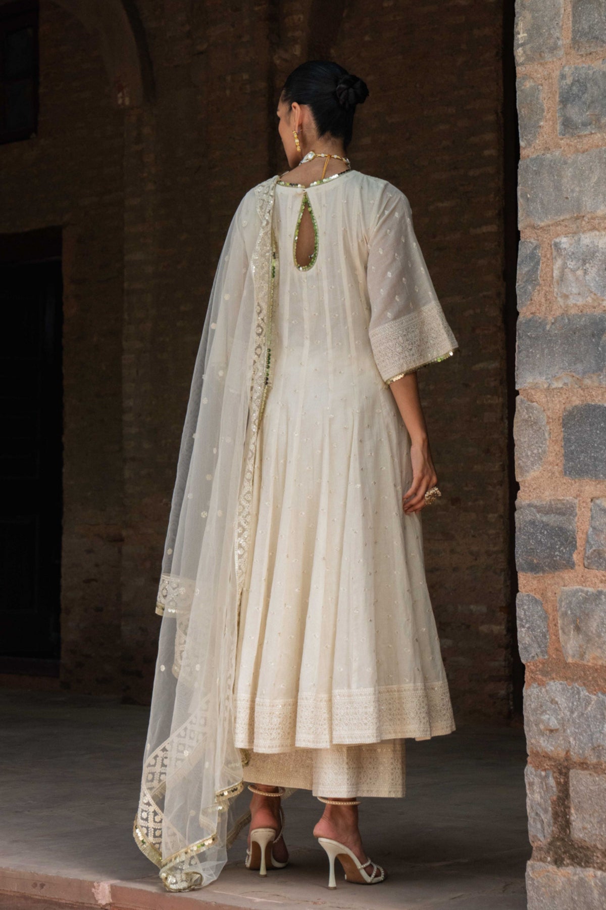 Off White Big Border Anarkali Set