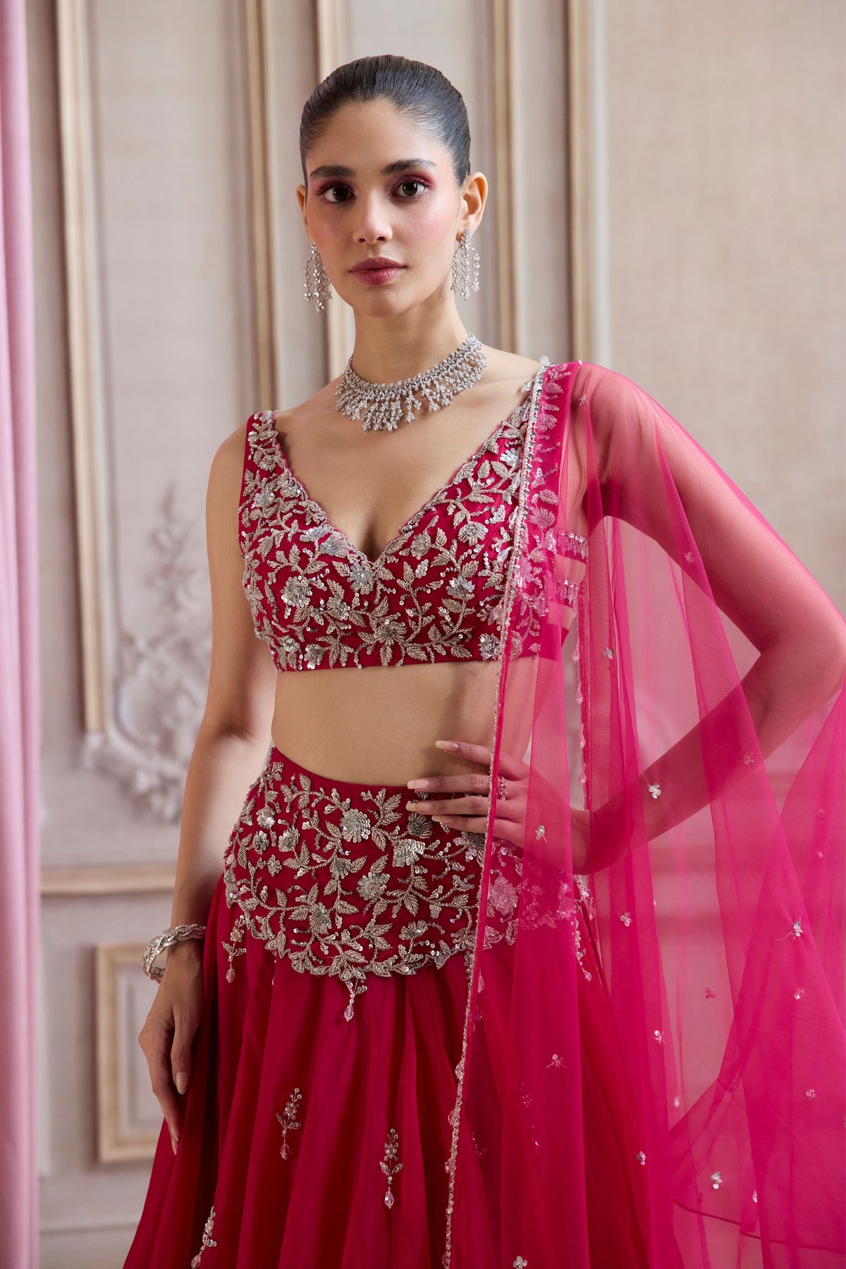 Magenta Organza Lehenga Set
