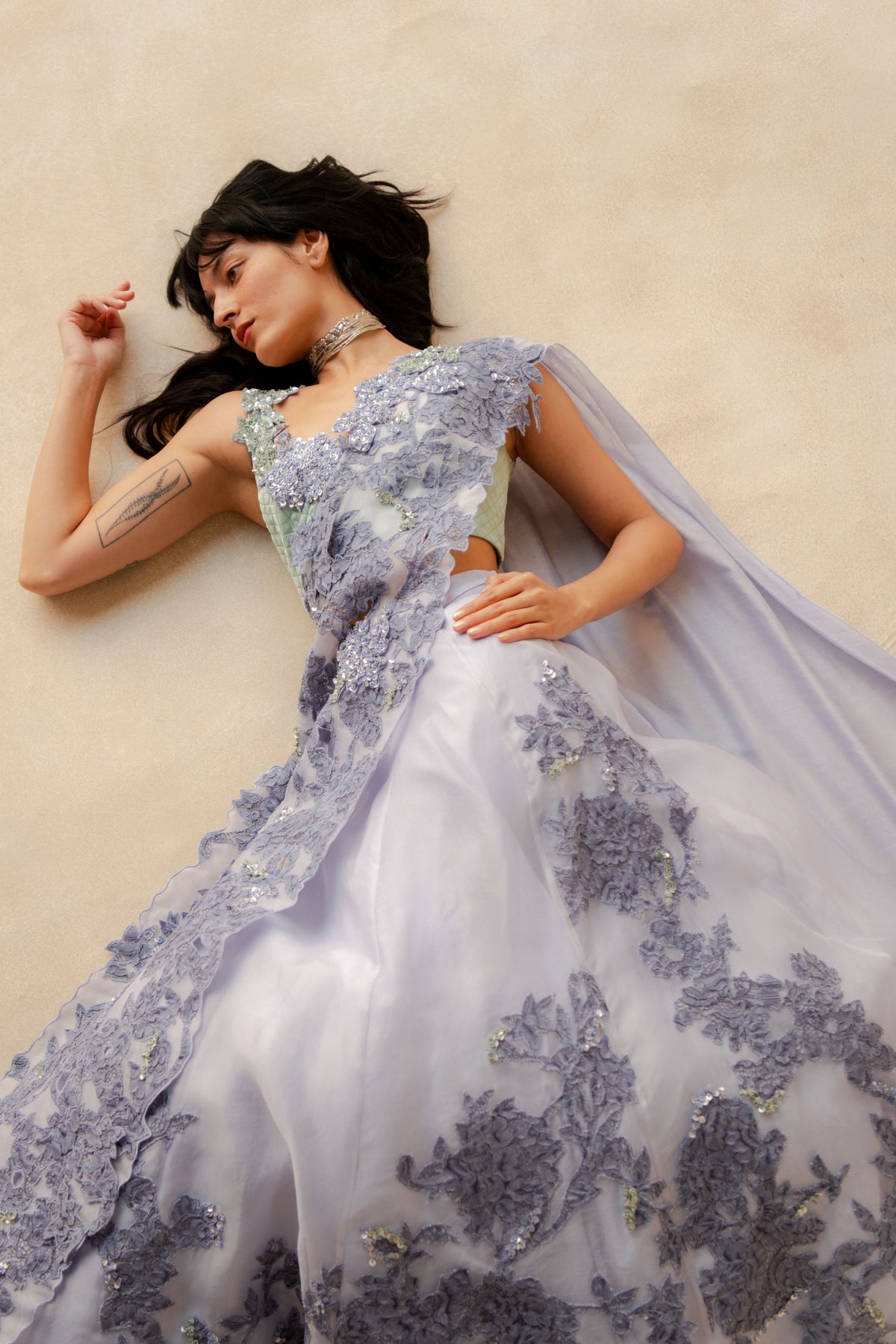 Lace Embroidered Blouse Lehenga Drape