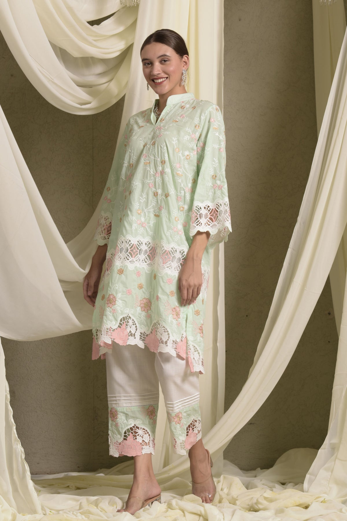 Myra Mesh Floral Lace Kurta Set