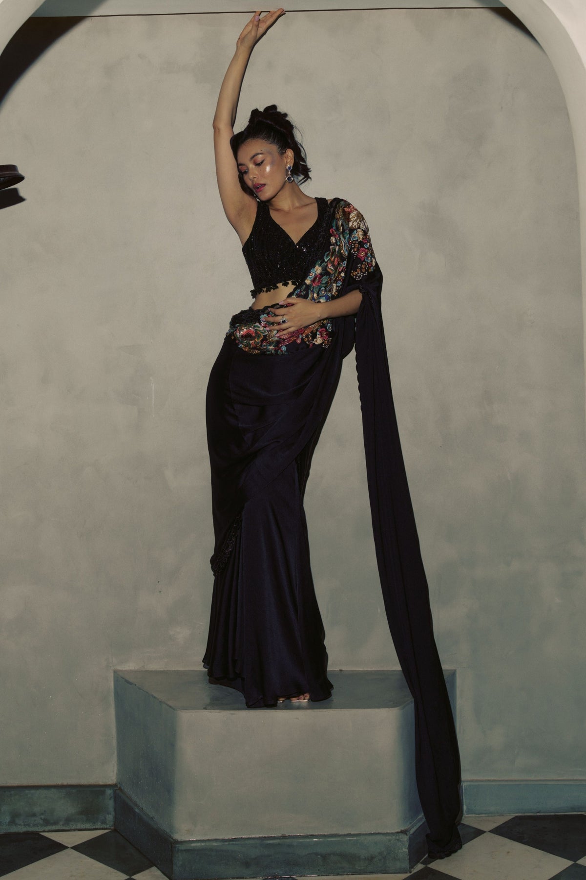 Midnight Embroidered Saree Set