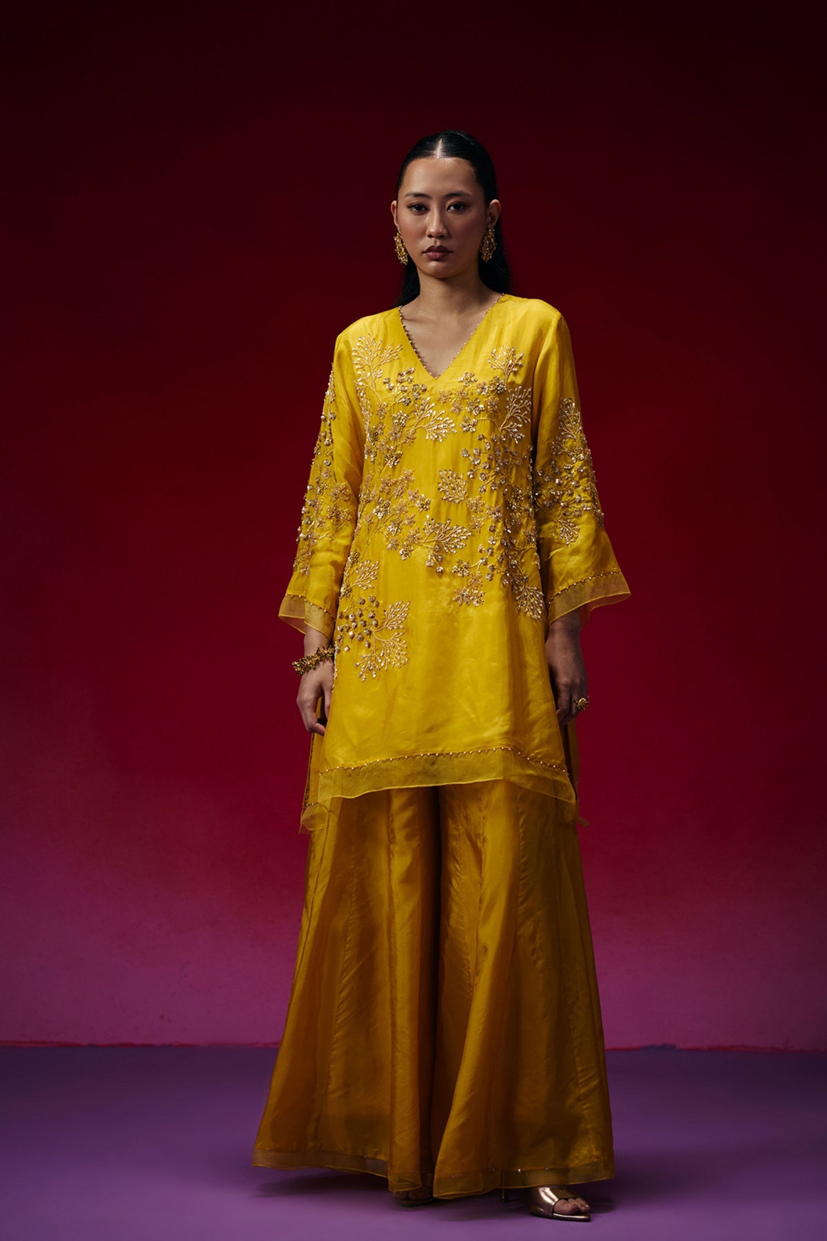 Beaded Amber Floral Sharara Set