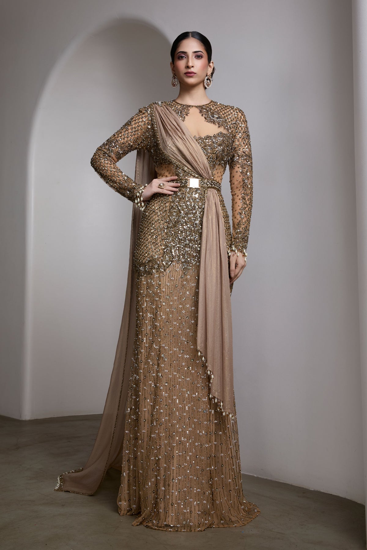 Draped Sequin Gown