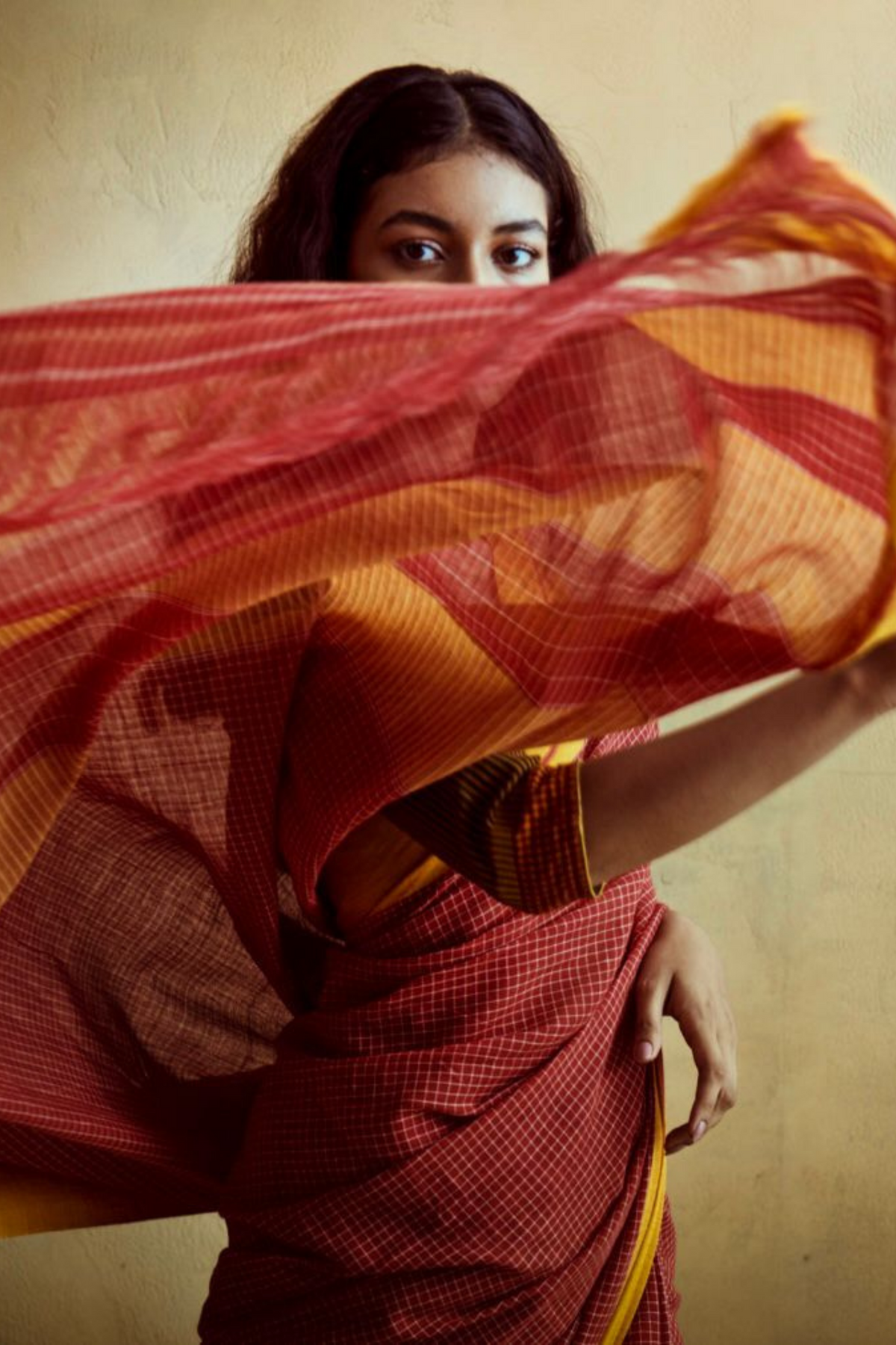 Red Cotton Patteda Anchu Saree