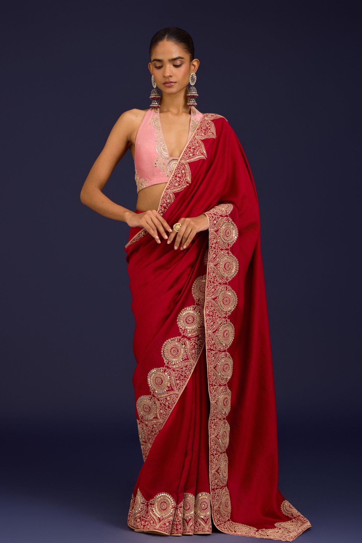 Red Embroidered Saree Set