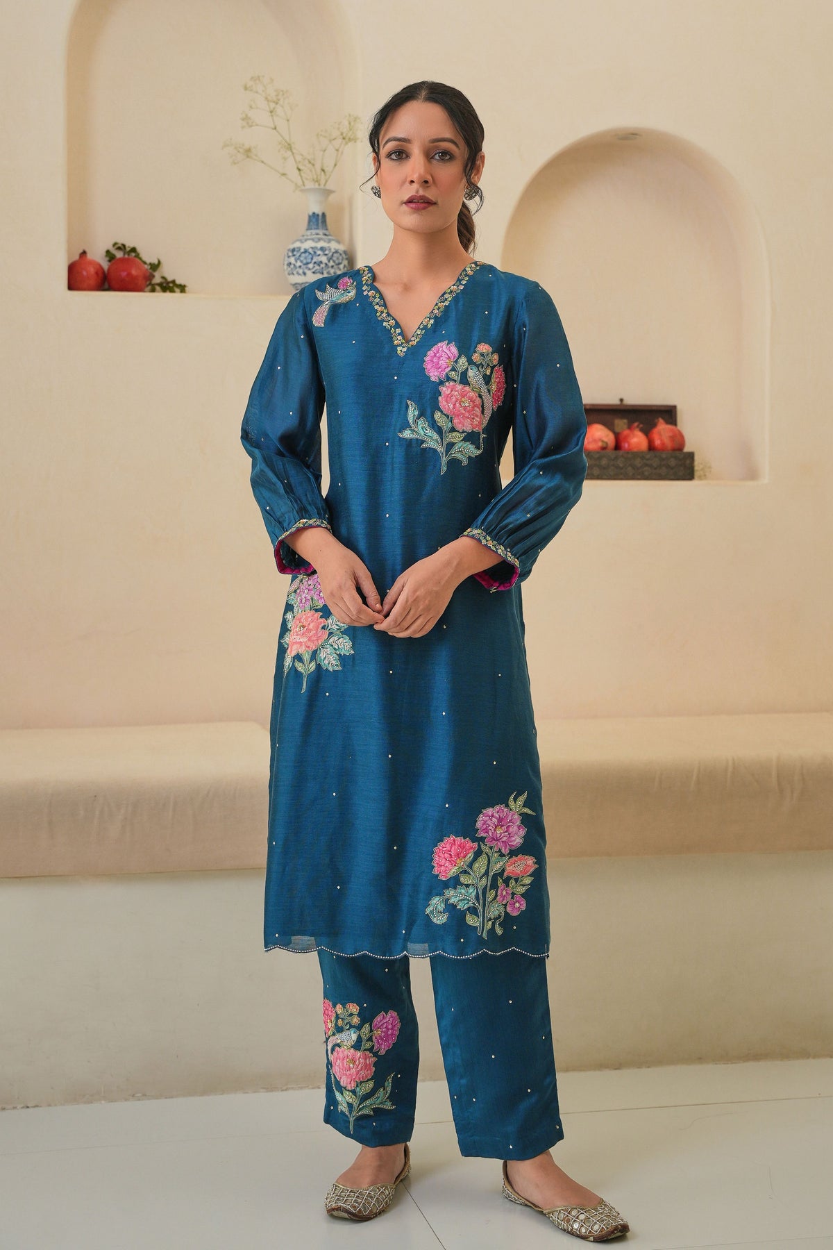 Jehan Kurta Set in Pebble Black With Dupatta
