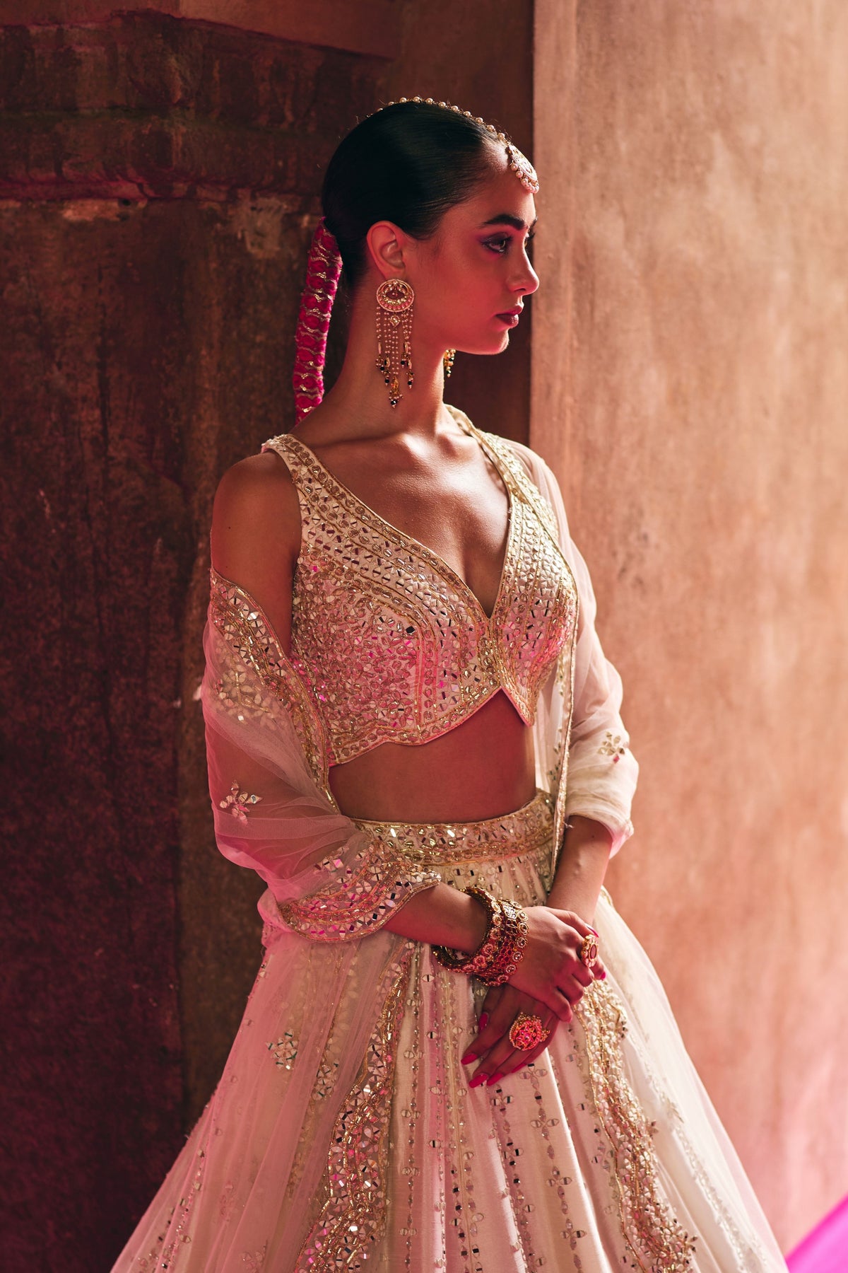Ivory Raw Silk Lehenga Set