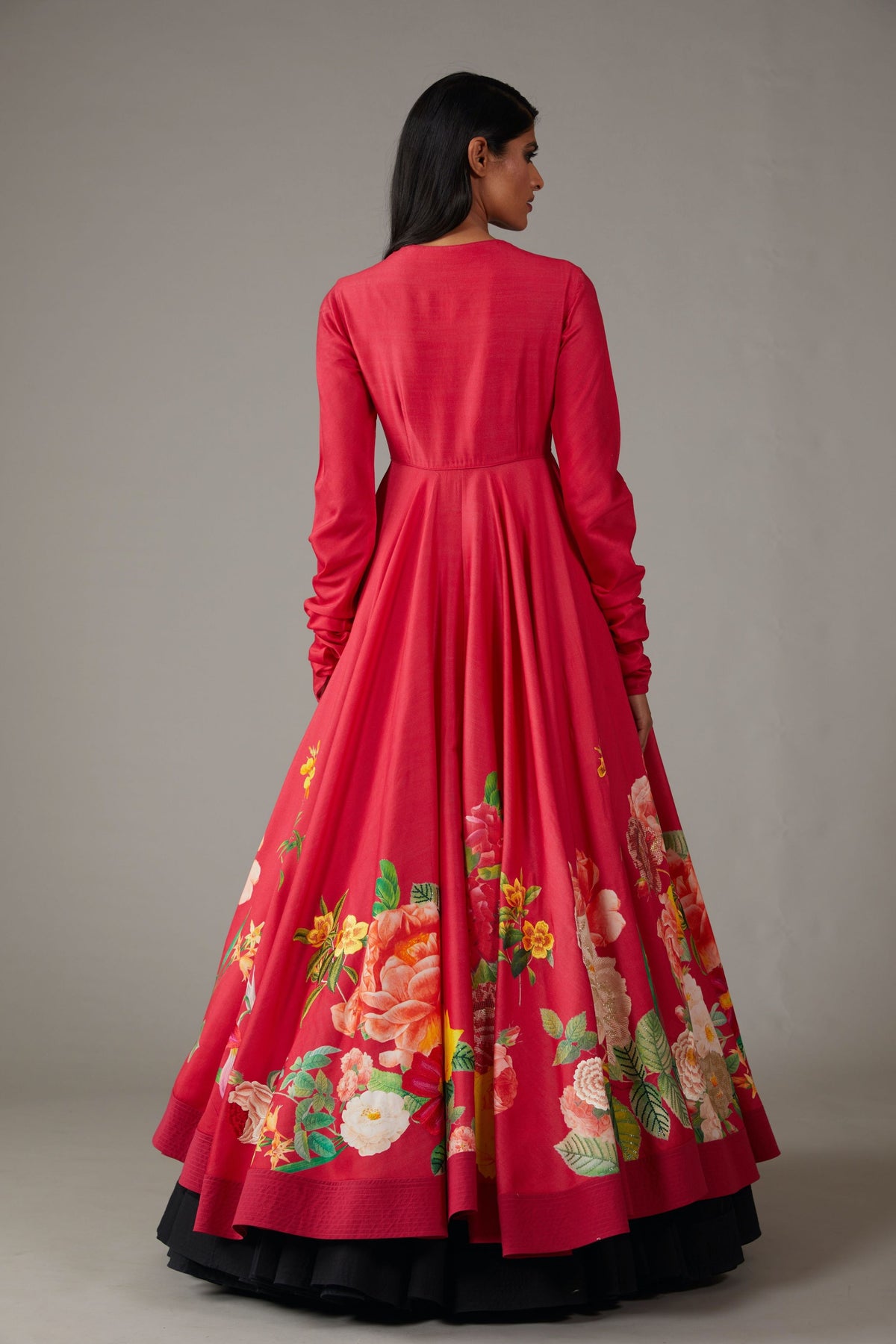 Red Print Chanderi Anarkali Set