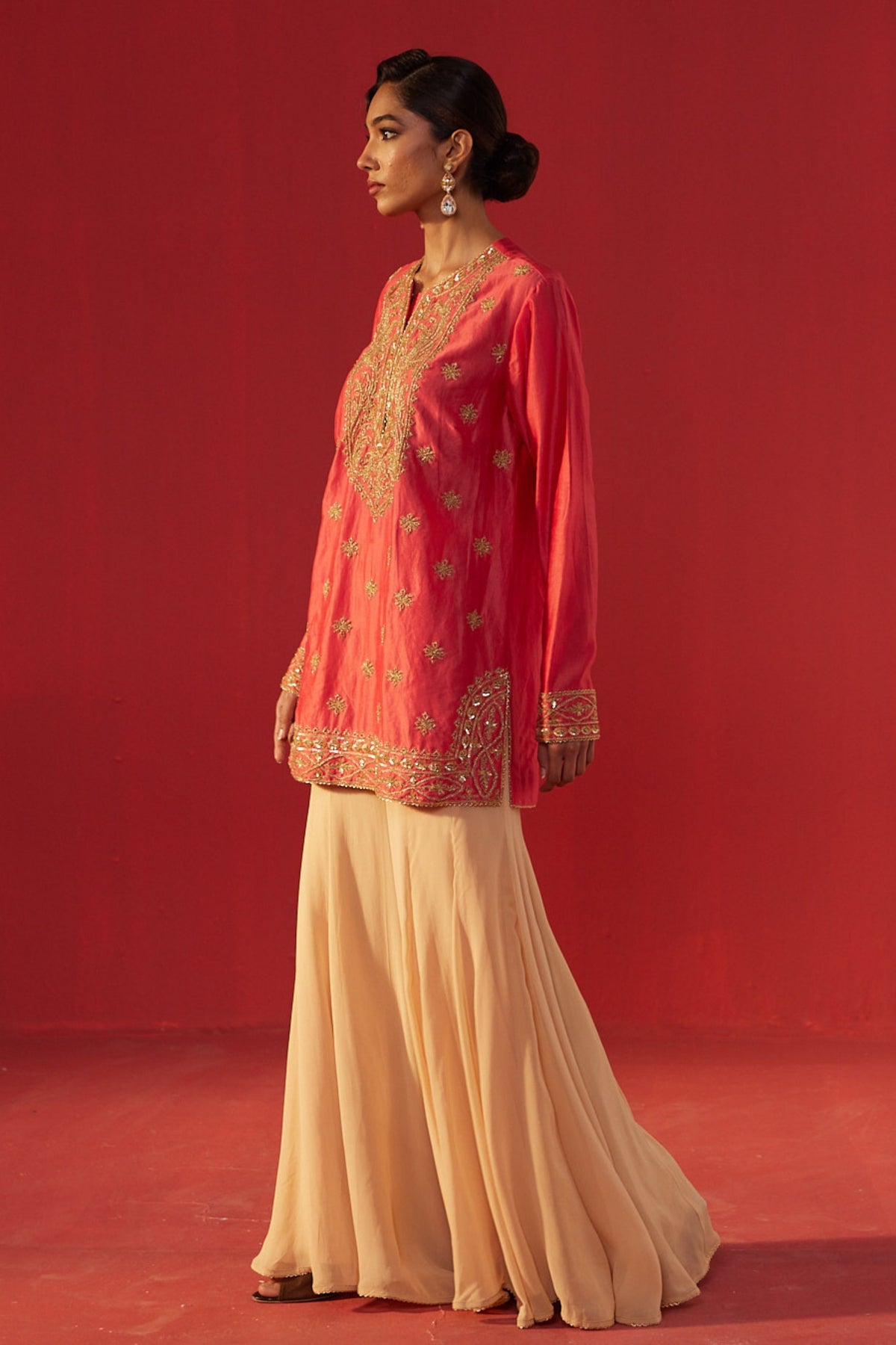 Peach Short Kurta Sharara Set