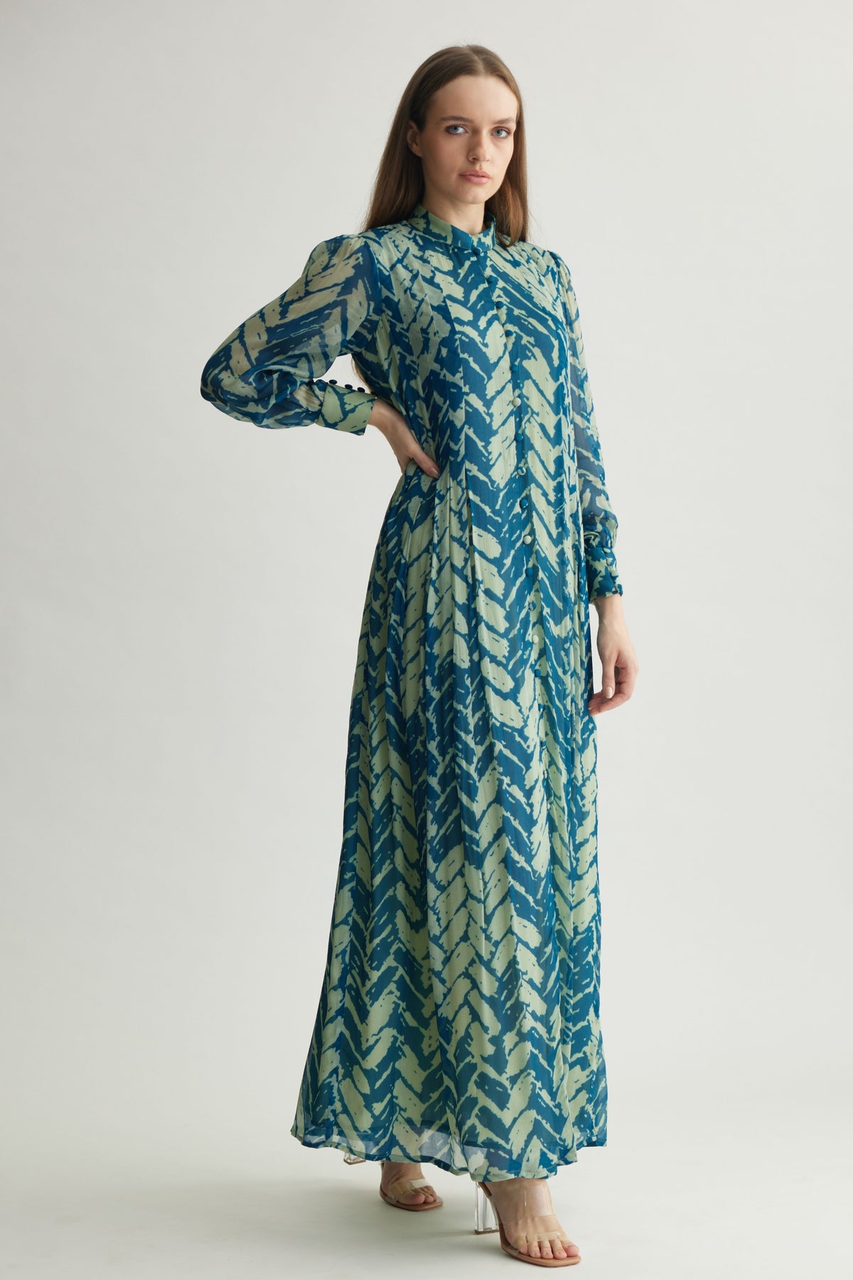 Blue Chevron Long Dress