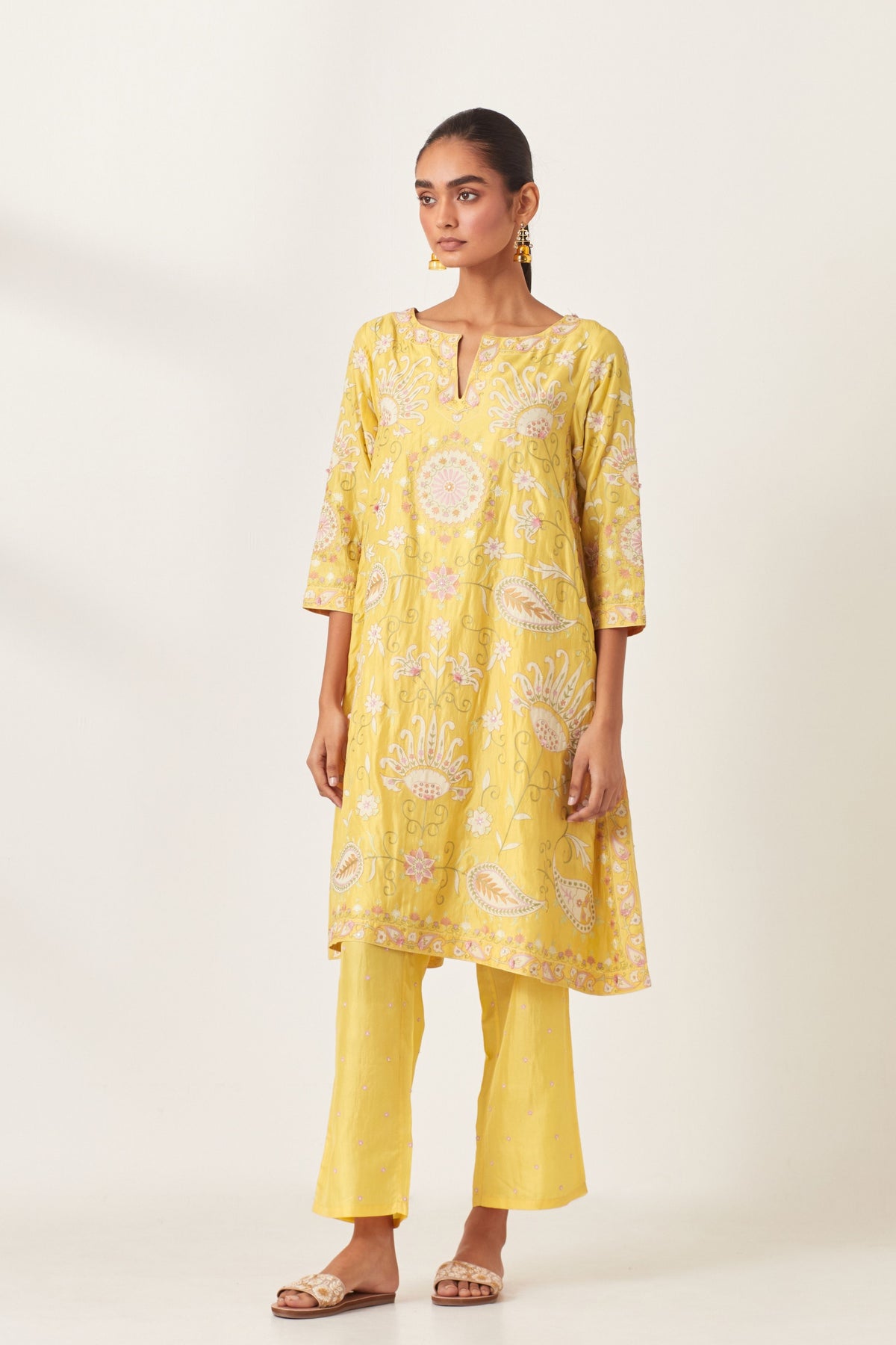 Yellow Short A-line Kurta Set