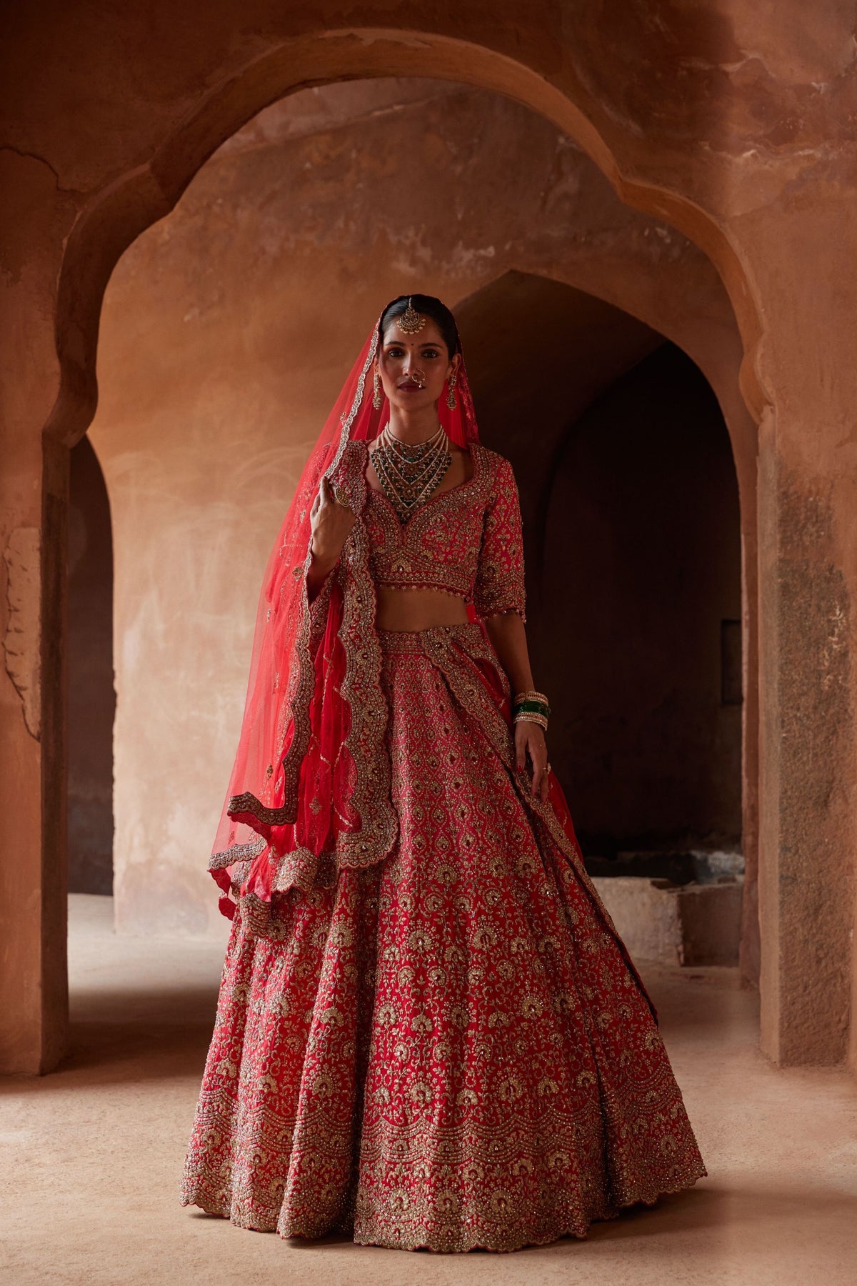 Red Ombre Dyed Lehenga Set