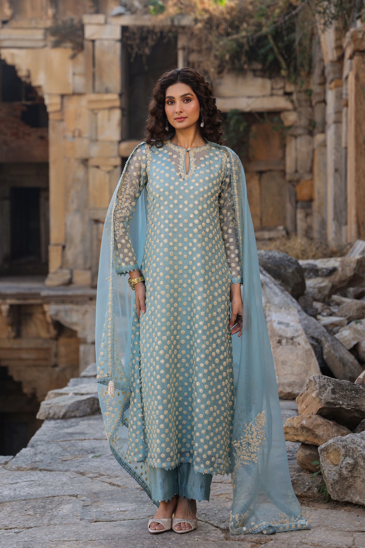 Vaayu Light Blue Buti Kurta Set