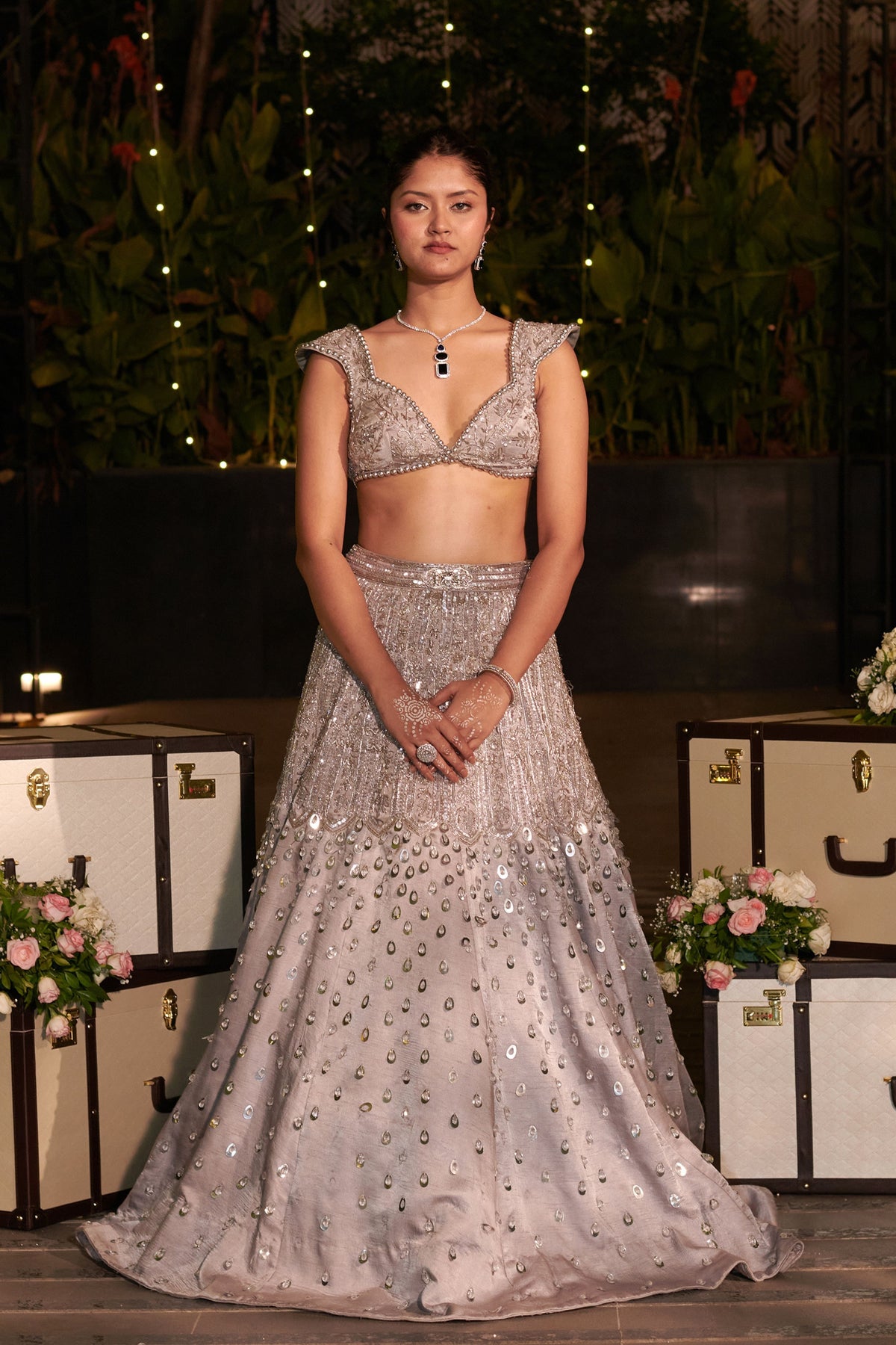 Ash Grey &amp; Silver Lehenga Set