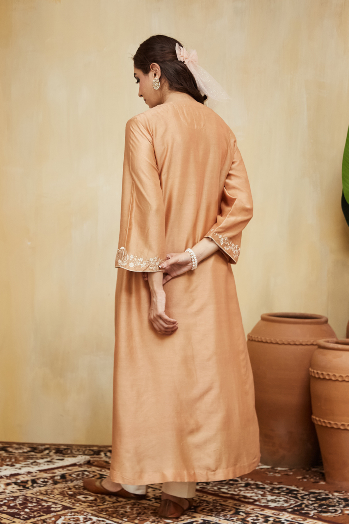 Peach Amina Jacket Kurta With Slip